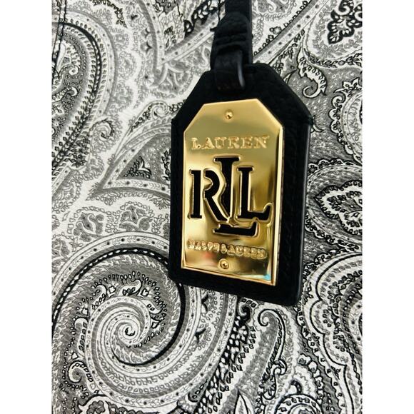 Lauren Ralph Lauren Acadia Paisley Tote White Black Faux Leather Easy to Clean - Picture 4 of 13